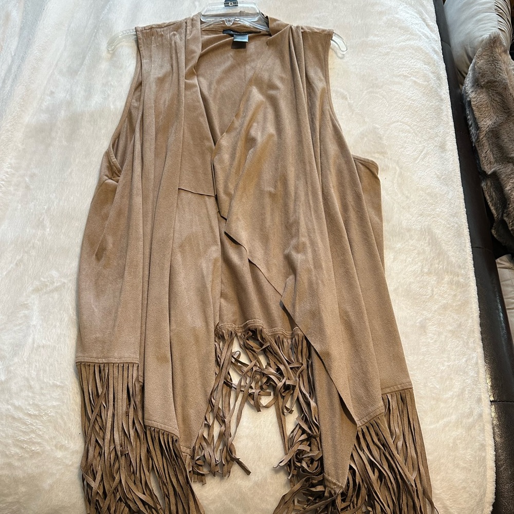 Faux suede fringe dark tan vest